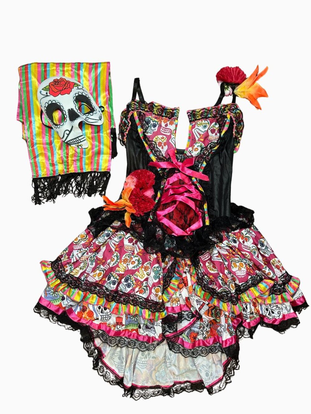 Party King Day of the Dead Sugar Skull Halloween Costume 3pc Set Small - Picture 2 of 8